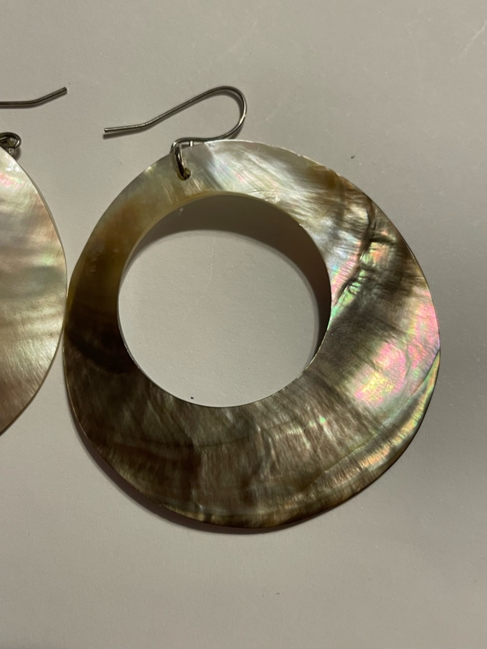 Large Abalone Pierced Hoop Pierced Earrings - Picture 2 of 5